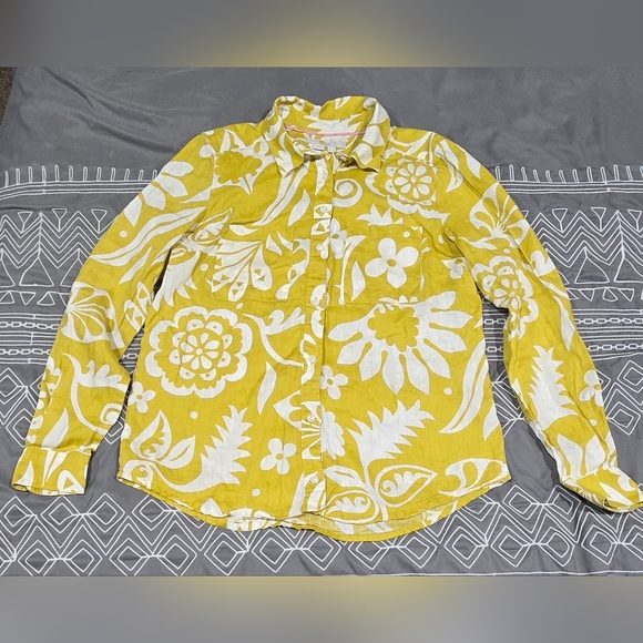 Boden Linen Floral Button Down Shirt Size 2L - Picture 1 of 5